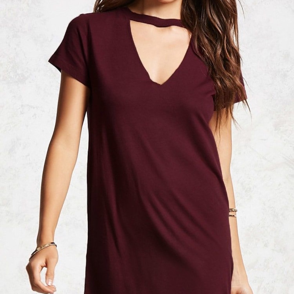 Maroon FOREVER 21 t-shirt dress
